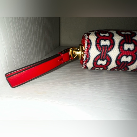 Tory Burch - Long Zip Wallet Gemini Link Matte Canvas Red Woven - Picture 6 of 6